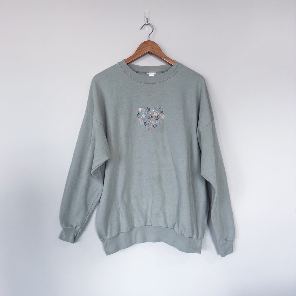 Vintage VTG Costal Grandma Embroidered Flower Long Sleeve Crewneck Sweatshirt
